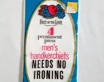 Vintage Fruit of the Loom Package of 4 Men's Handkerchiefs - New in Package - New Old Stock