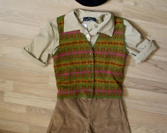 Short child vintage caramel brown corduroy. 1940s style