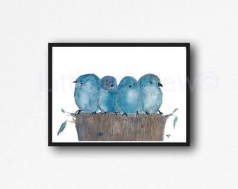 Bird Print Watercolor Painting Blue Bird Art Bluebirds Watercolor Print Bird Wall Art Living Room Wall Decor Bird Art Print Blue Birds