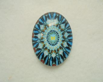 Cabochon, glass, 30x40mm, phsychodelic