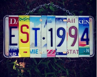 Tin Anniversary Gift - 10 Year Anniversary Gift - License Plate Art Date - Gift for Men - Gift for Her - Special Occassion Gift - Tin Gift