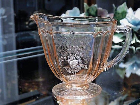 Mayfair Open Rose Creamer Pink Depression Glass 1930s 30s Art Deco Vintage Kitchen Country Farmhouse Cottage Home Decor Wedding Table