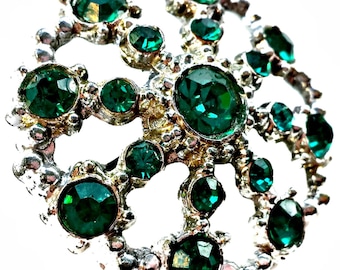 Rhinestone Brooch Emerald Green Open Domed