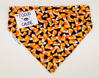 Candy Corn Dog Bandana, Halloween Dog Bandana, Over the Collar Dog Bandana, Slip Over Collar Bandana, Handmade, Pet Bandana, Great Gift