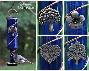 Blue Glass Bottle Birdseed Bird Feeder ~ "The Blue Sky Bistro" - Unique Bird Feeder - Glass Bird Feeder