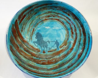 Pottery serving bowl - The Dark Plough - Handpainted Ceramic Fruit Bowl / trinket bowl / decorative bowl