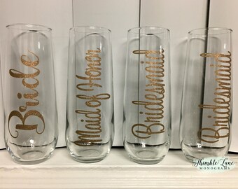 Champagne Glass Decals - Champagne Flute Decals - Wedding Party Decals - Personalized Stemless Champagne Flutes