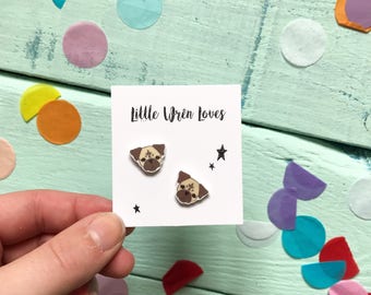 Peanut the pug - pug jewellery - fawn pug accessories - fawn pug earrings - illustrated pug gift - illustrated pug jewelry - stud earrings