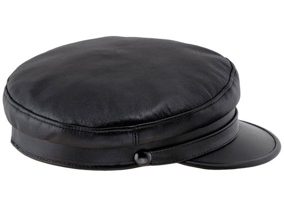 Trawler Breton Style Hat made of natural leather black
