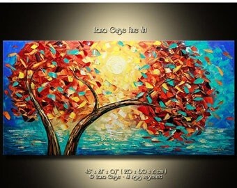 Summer Sale Colorful Landscape Original Oil Painting Contemporary Modern Palette Knife Painting by Lana Guise