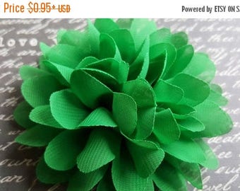 ON SALE large Soft chiffon flower, 4 inches GREEN chiffon puff flower, baby headband supply,for hair bow and headband projects,fabric flower