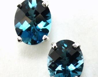 On Sale, 30% Off, London Blue Topaz, 925 Sterling Silver Post Earrings, SE002