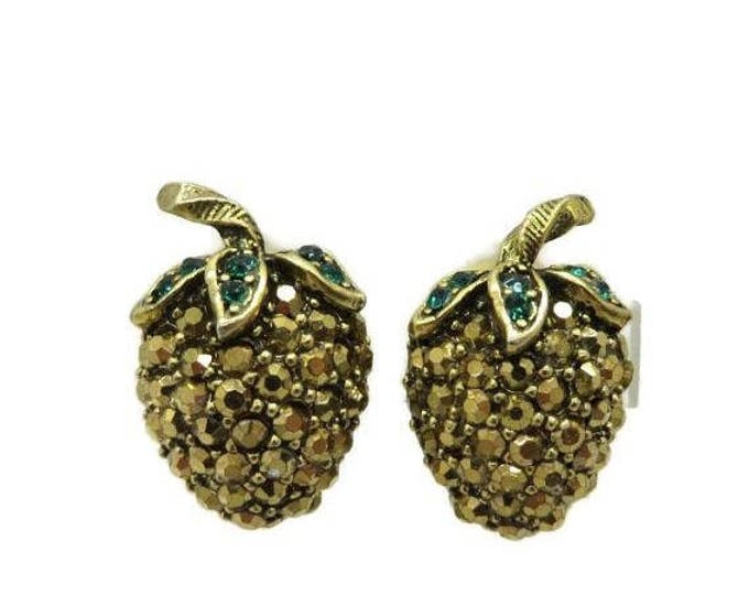 Vintage Weiss Earrings Signed Weiss Clip-on Earrings Strawberry Rhinestone Earrings