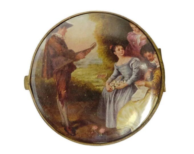 Vintage Compact, West Germany Double Mirror Compact, French Courting Scene Flapjack Compact