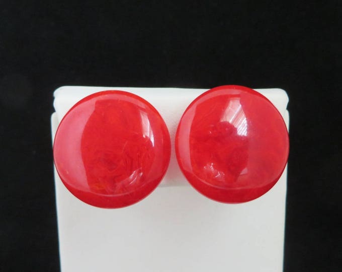 Red Lucite Earrings | Vintage Button Earrings | Cherry Red Screw Backs