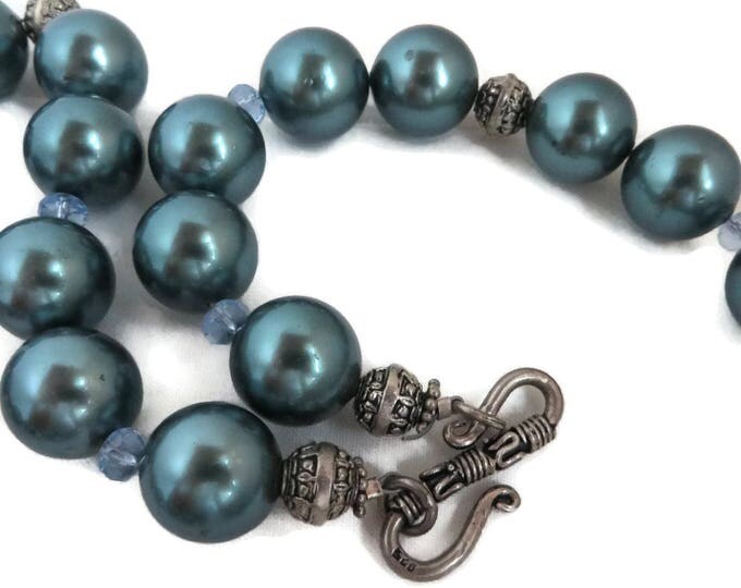 Chunky Teal Blue Beaded Necklace, Vintage Glass Bead Necklace, Gift for Her