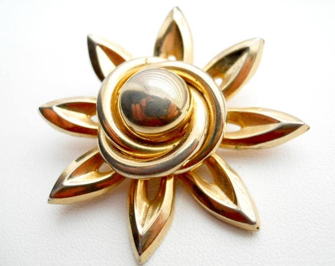 Vintage Coro Gold Tone Flower Brooch - Spiky Flower Pin, Gift idea, Gift Box