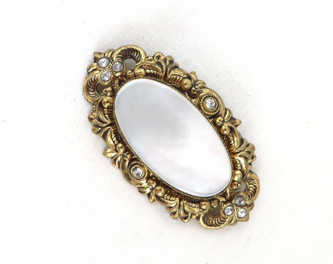 Vintage Moonstone Brooch - Victorian Rhinestone Gold Tone Pin, Valentine's Day Gift, Gift Boxed