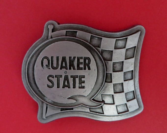 Pewter Belt Buckle, Vintage Quaker State Belt Buckle, Automotive Collectible Buckle, Gift for Him