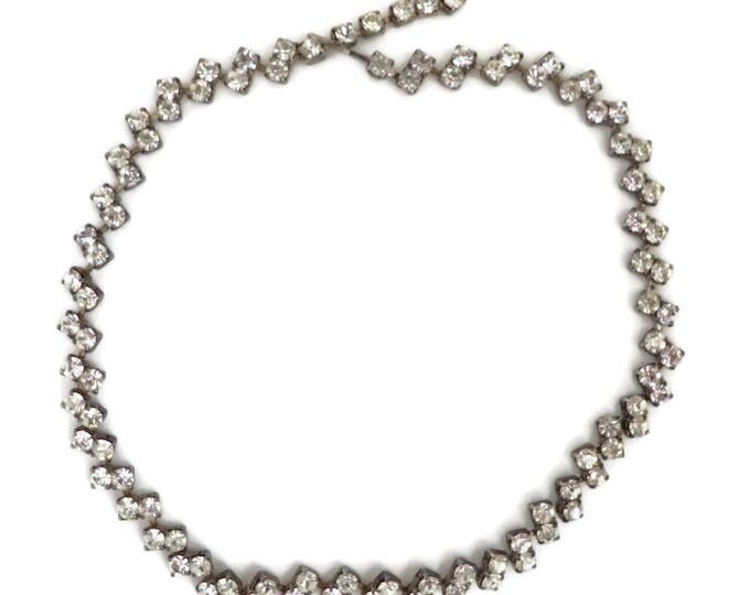 Classic Rhinestone Necklace | Vintage Linked Rhinestone Choker | Mid Century Bridal Jewelry