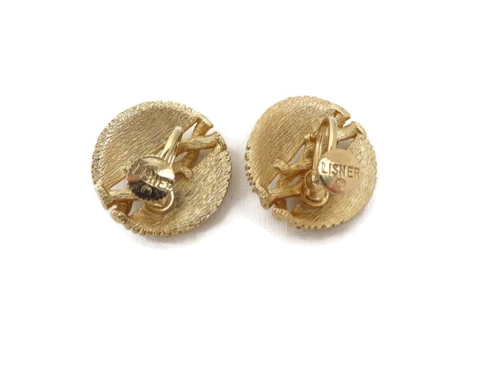 Lisner Matte Gold Button Earrings, Vintage 1960s Screwback Earrings