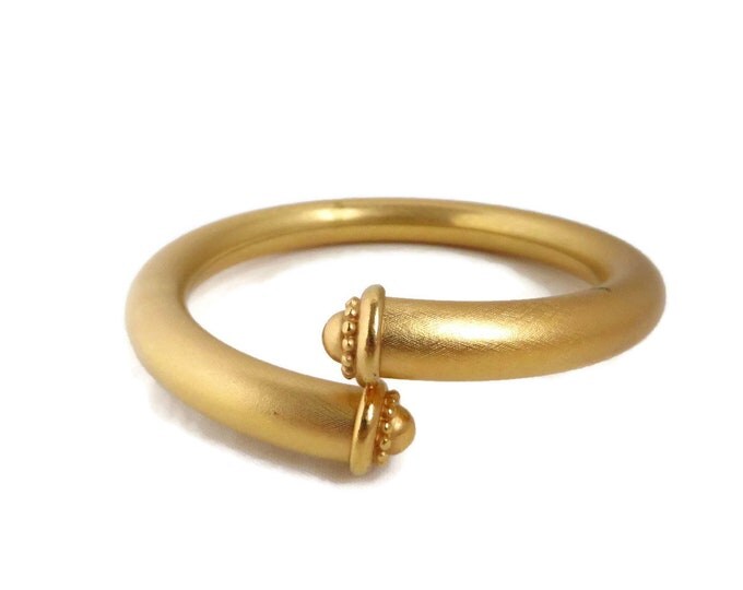 Vintage Matte Gold Tone Bracelet, Rounded Bypass Bangle