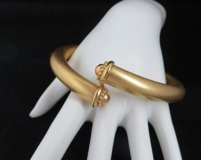 Vintage Matte Gold Tone Bracelet, Rounded Bypass Bangle