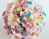 Paper Flower Wedding Origami Rose Bouquet ombre unicorn magical star glitter brooch rainbow theme wedding alternative shoes dress