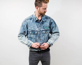 1980's Acid Wash BlueJean Jacket by Code Bleu / Spring Fall Outdoor Coat