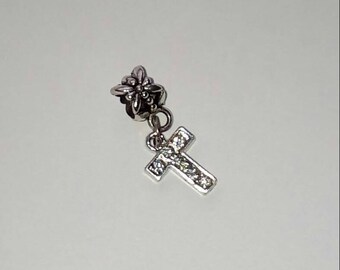 Pendant 1 X letter T silver and rhinestone
