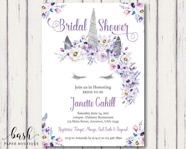 Unicorn Bride Unicorn Invitation Unicorn Bridal Shower