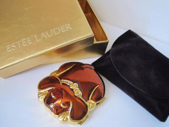 Vintage Estee Lauder Powder Compact Puppy Tales Lucidity Transparent Powder NOS with Estee Lauder Gift Box