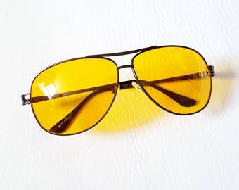 Yellow Aviator Sunglasses Retro 70s Sunglasses Fear and Loathing Night Vision Glasses