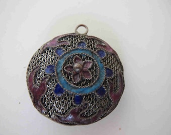 Chinese Export Silver & Enamel Cloisonne Pendant