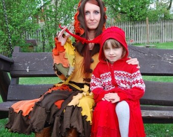 SALE Kids Red Riding Hood Sweater Coat Fairy Pixie Elven Dryad Nymph Gnome Patchwork Hoodie Coat Fantasy Woodland OOAK Gypsy Boho Hippie