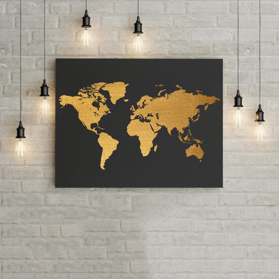 World Map Black and Gold Home Decor Wall Art Poster Office