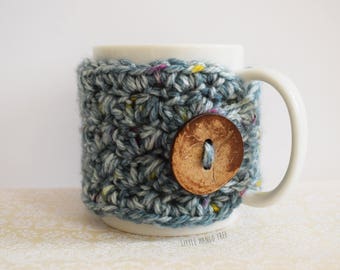 Crochet Mug Cosy - tea cosy, new home, christmas gift, rustic blue, chunky, hot chocolate, coffee sleeve, mug cozy, winter accessories,