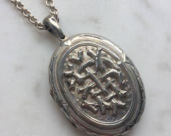Victorian Silver Locket & Bookchain Necklace Pendant