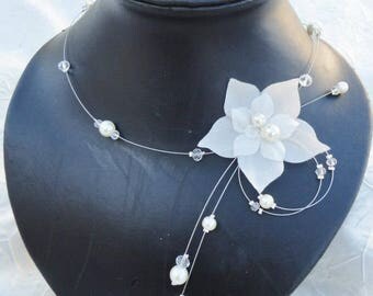 Collier mariée mariage soirée Fleur de soie ivoire Lyla Necklace wedding evening ivory silk flower Amour bridal bride