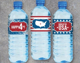 4th of July Water Bottle Labels – Wraps for Candles, Napkin Rings, Vases, Treat Containers, Party Favors and more! – Printable Digital Files