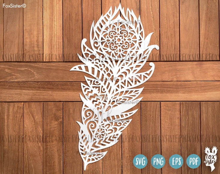 Download Mandala Boho Feather SVG Cut File Templates Tribal Feather