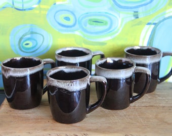 Retro Vintage 1970's Brown glazed ceramic mugs- Fat lava style glaze