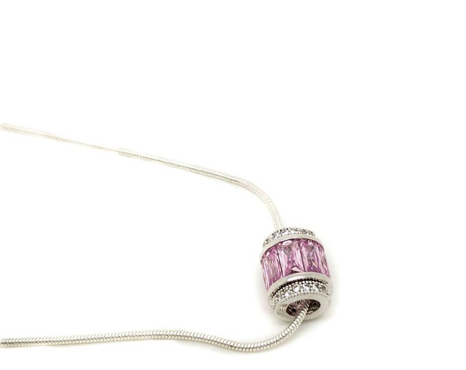 Lilac cubic zirconia Necklace, Purple Sterling Silver tube Necklace, shiny cubic zirconia tube pendant, lavander necklace