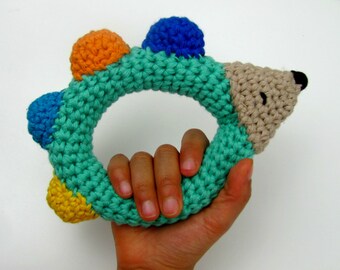 Crochet Baby Hedgehog Rattle , Crochet Infant Clutch Toy, Baby Rattle,