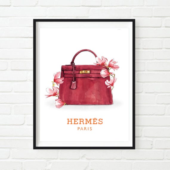 Fashion Illustration. Hermes Print. Hermes Kelly Bag. Hermes