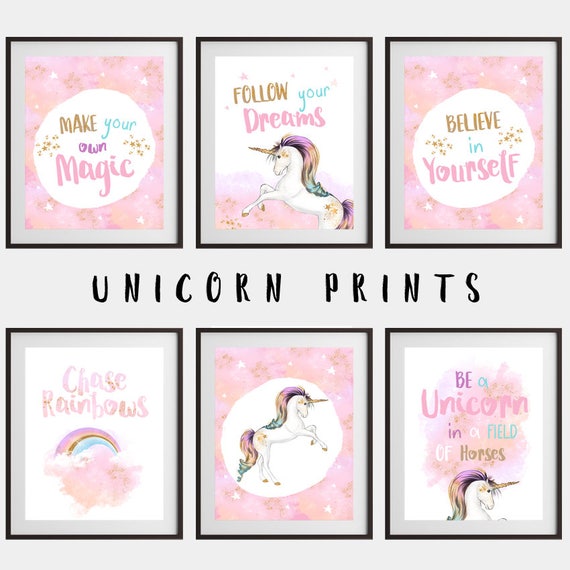 set of 6 unicorn prints unicorn wall art set unicorn girls