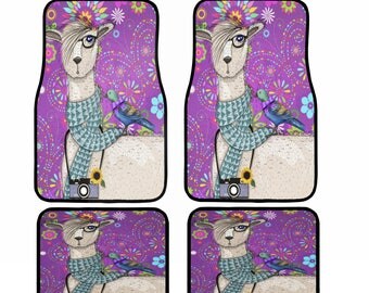 Llama Car Mats Hipster , Boho, Purple