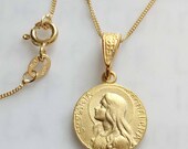 Necklace - Saint Mary Magdalene 18K Gold Vermeil Medal - 15mm + 18 inch Italian 18K Gold Vermeil Chain