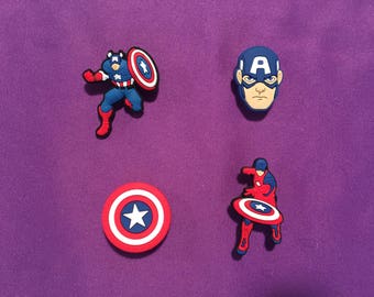 4-pc Captain America Shoe Charms for Crocs, Silicone Bracelet Charms, Party Favors, Jibbitz