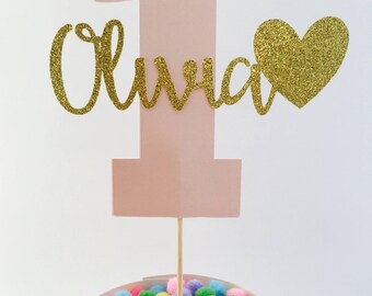 Personalised Pink And Gold First Birthday Cake Topper Custom 1st Birthday Cake Topper Personalized Number One Large Number One Centrepiece